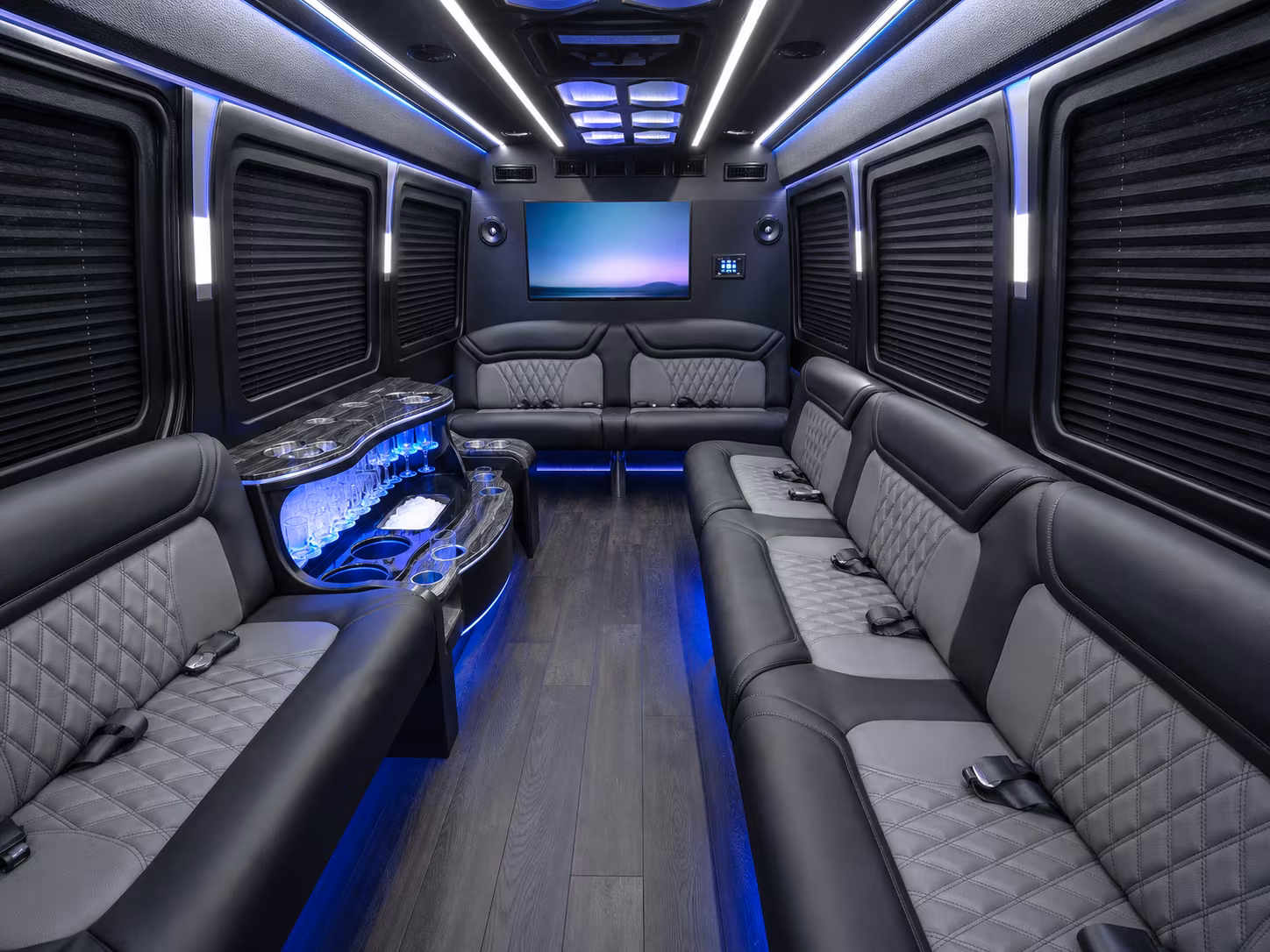 minnetonka 25 passenger party bus inside