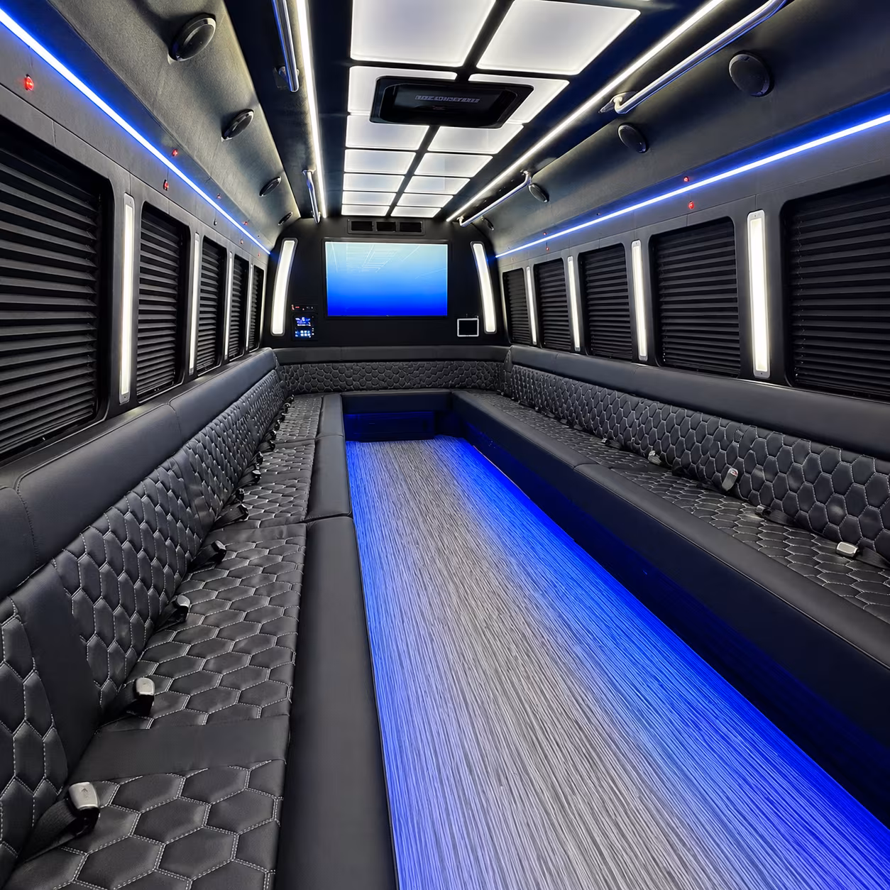 minnetonka 50 passenger party bus inside